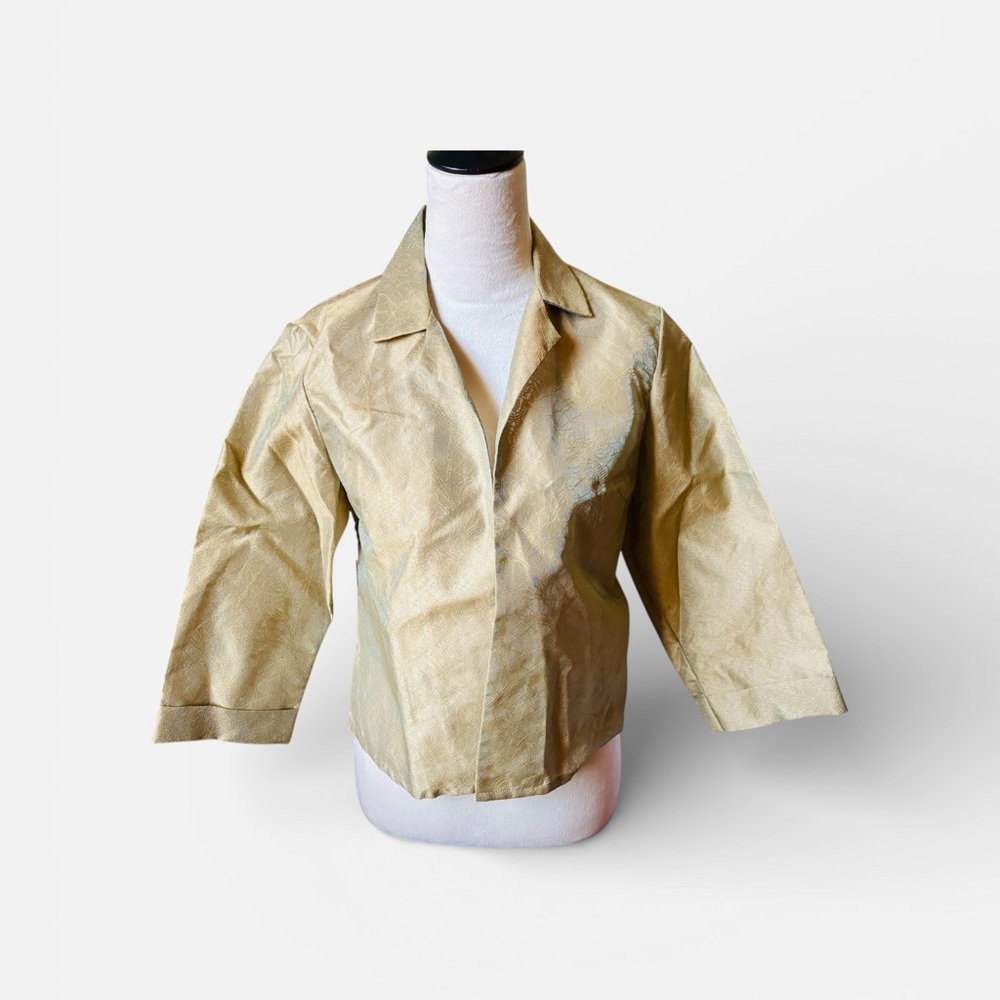 Silk Box Sz 6 Metallic Iridescent Gold Embroidered Women's Cropped Blazer Jacket